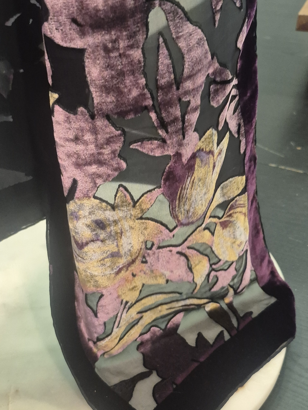 Italian Burnout Handrolled Purple Floral Velvet Scarf 9x54 - Picture 16 of 16